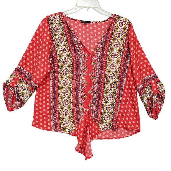 West Kei Talina Boho Top Size Small Moroccan Print Ties at the Waist - Picture 4 of 8